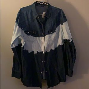 Roz and Ali for dress barn cowgirl tyedyed ombre rodeo button down shirt